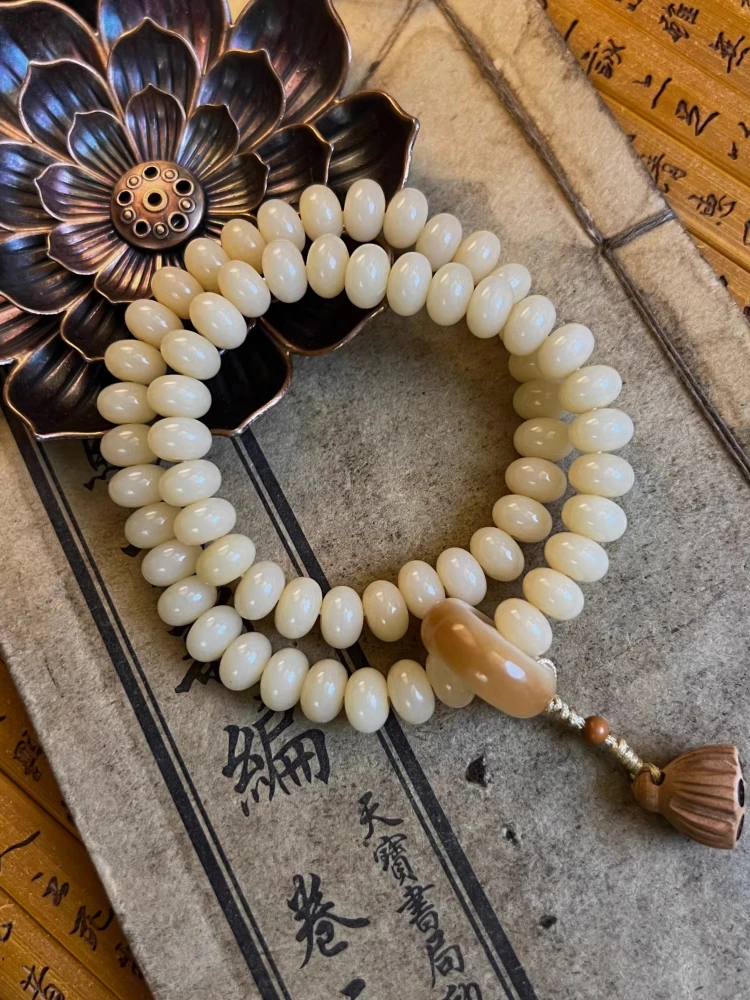 

2026 New Style Jadeized White Jade Bodhi Seed Pod Double Loop Bracelet Abacus Bead Handheld Toy Cream Yellow Elegant Jewelry