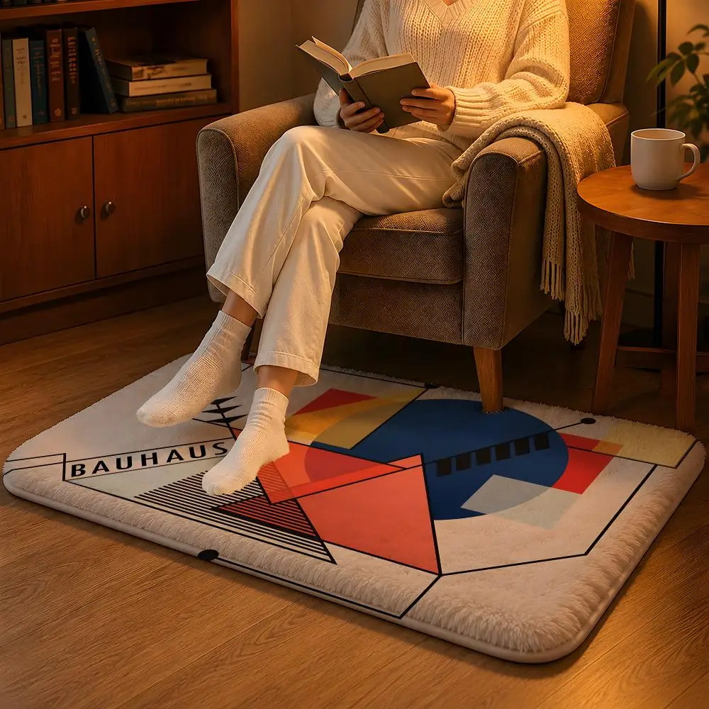 Famous Geometric B-bauhaus Art Floor Mat Soft Flannel Non-Slip Rug Washable Floor Mat for Living Room Bedroom Home Decor