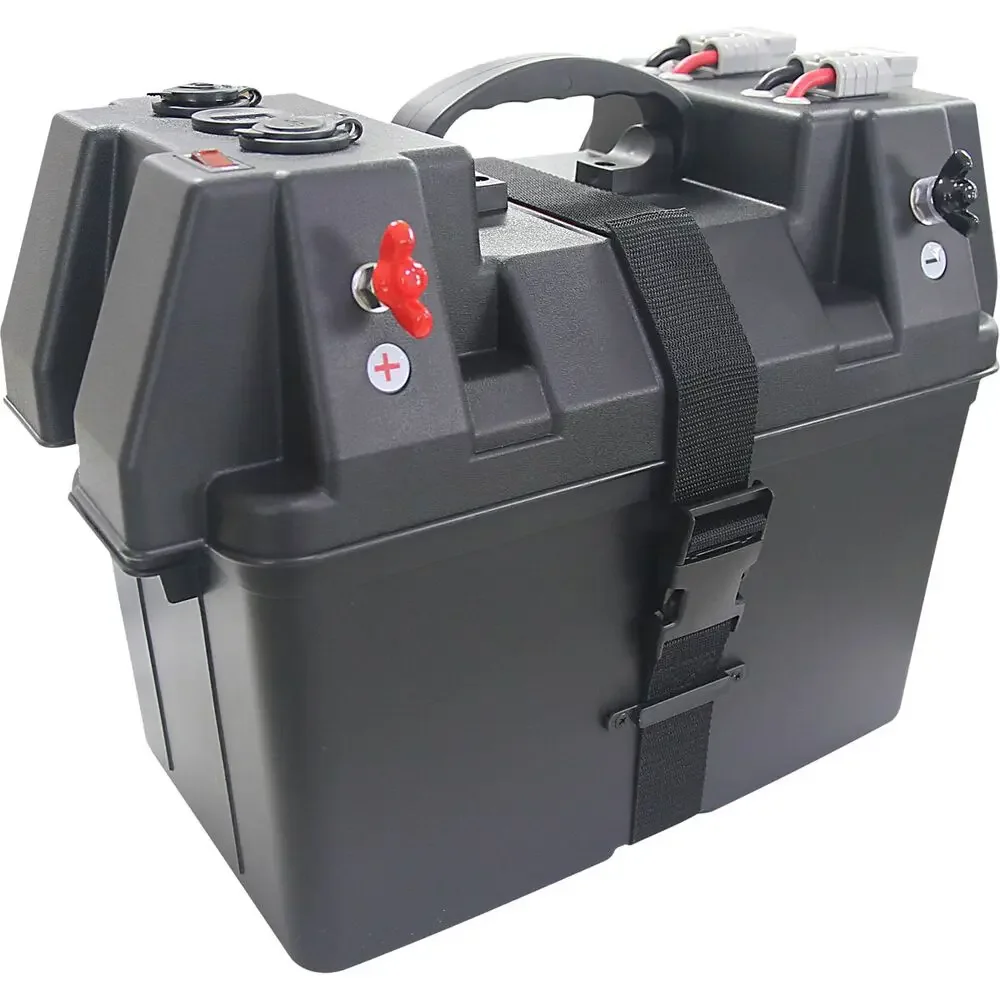Boîtier de batterie alimenté 12-24 V avec chargeur USB et voltmètre pour voiture extérieure marine