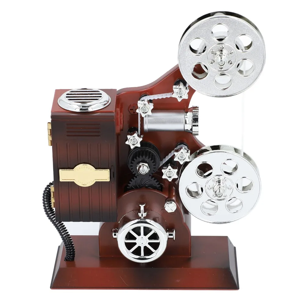 ABS Projector Music Box Brown Projector ABS Material Music Ornament 8.46 X 6.69 X 3.15in Vintage Wind Up Music Box