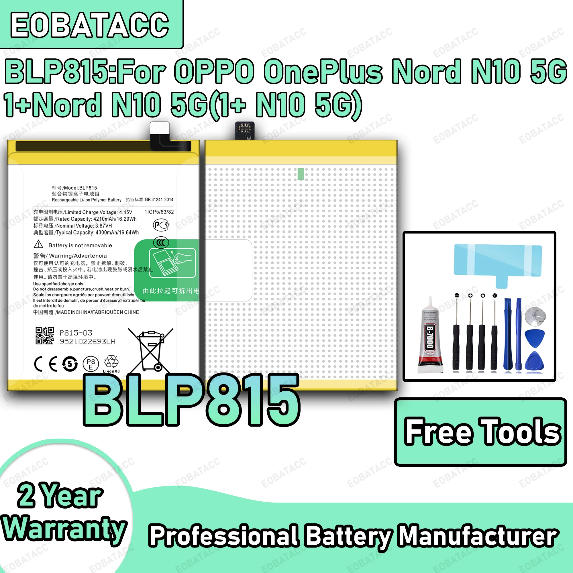 

100% New Zero Cycle BLP815 Battery For OPPO Oneplus Nord N10 5G/BE2029/BE2025/BE2026 Replacement Battery Batteria +Free Tools