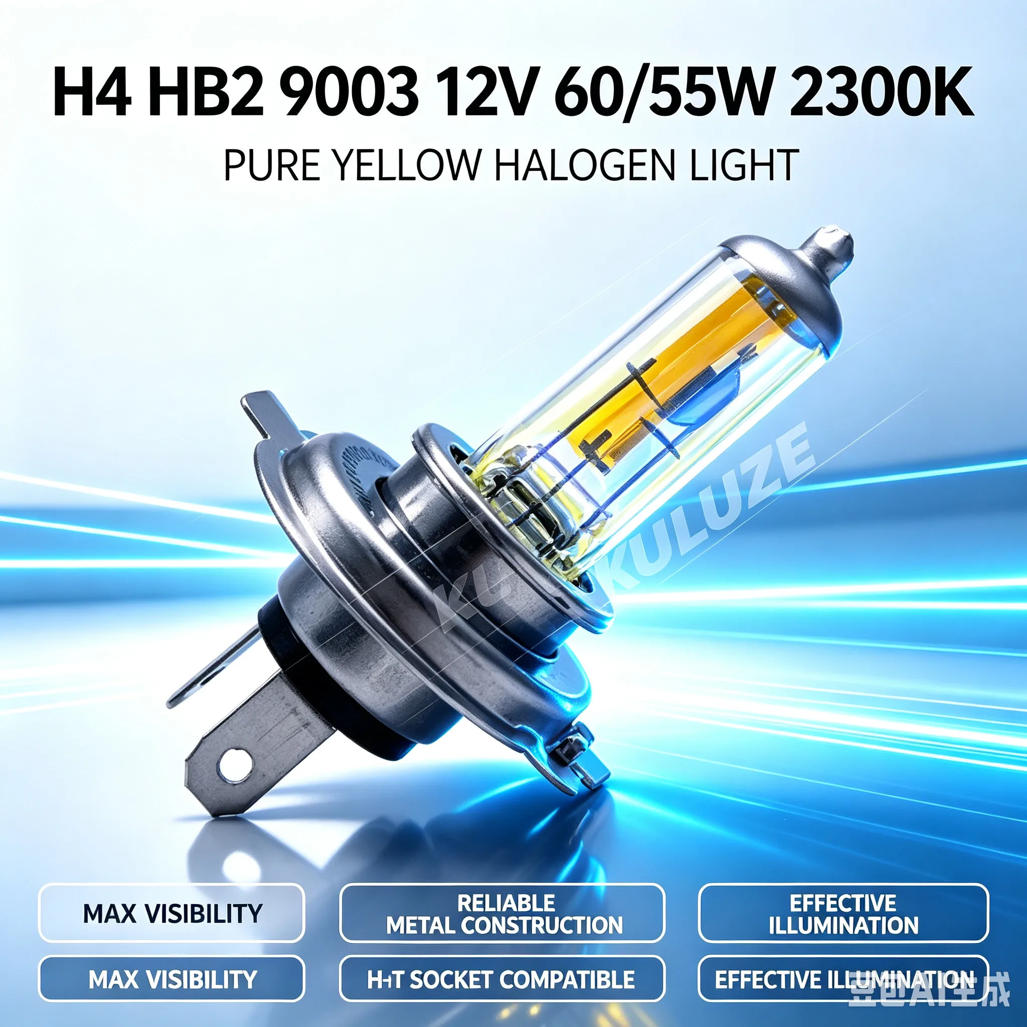 2 Pcs H4 Halogen Lamp HB2 9003 Replace Upgrade 12V60/55W Super Yellow Rain And Fog Proof Light Headlamp 2300K P43t Car Bulbs