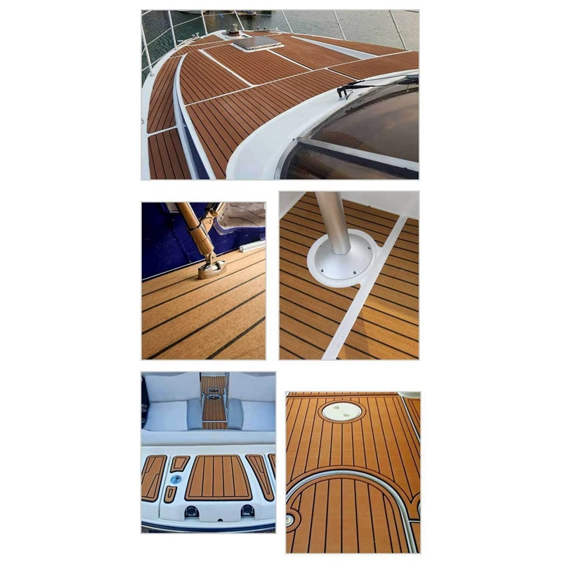 2Pcs 6MM Self Adhesive EVA Foam Teak Sheet Marine Boat Yacht Synthetic Decking Foam Floor Mat Flooring Brown 240X45cm