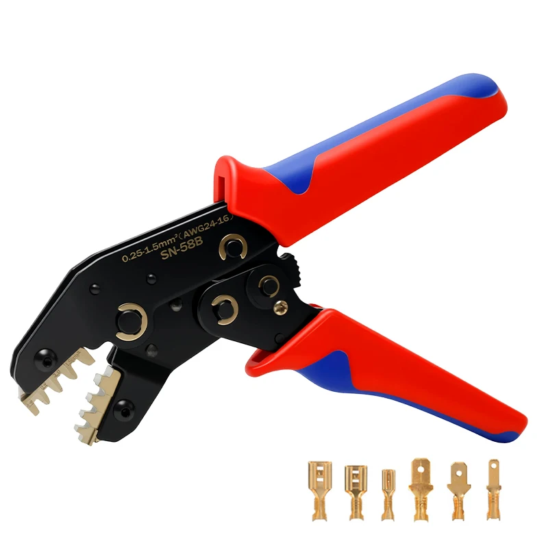Alicate Pelacables y Crimpador SN-58B, Herramienta Multifuncional para Terminales de Conectores Tipo Pala, Herramienta Manual para Cableado Eléctrico