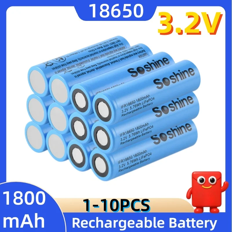 3,2V 18650 LiFePO4 Akku 1800mAh Wiederaufladbar 2000+ Zyklen Lange Lebensdauer für Taschenlampen Spielzeug Elektronische Geräte