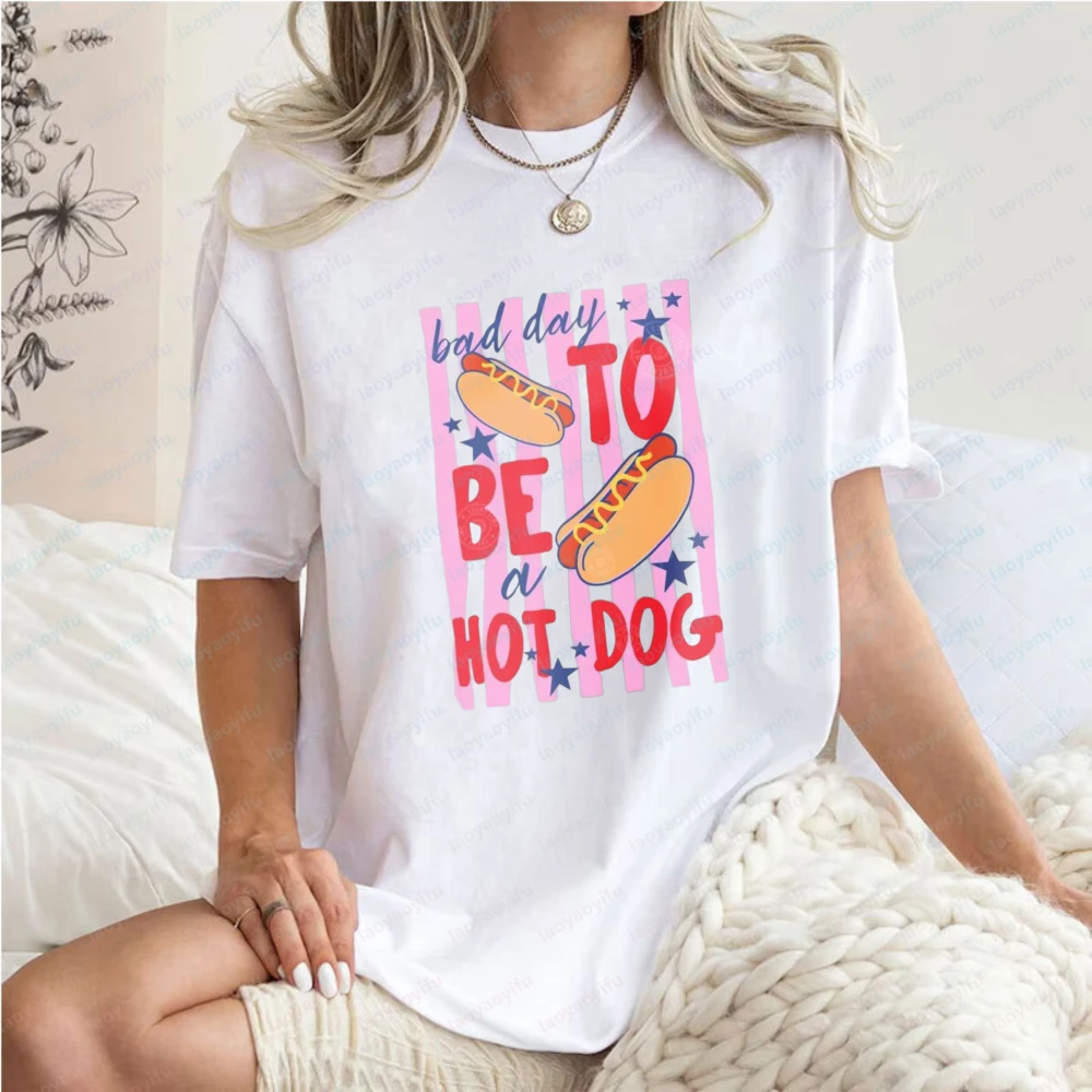 

Funny Hot Dog T-Shirt Bad Day To Be A Hot Dog Casual Cotton Tee Food Lover Tops Kawaii Cute Classic Fashion Clothes for Women