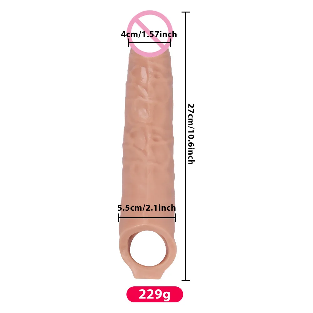 27CM Huge Penis Sleeve Bigger Cock Extender Sleeve Extended Dick Enlargement Reusable Condom Faked Flesh thicken Penis For Men