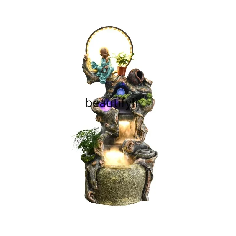 Pastoral Chinese Style Water Fountain Housewarming Water Landscape Little Monk Balcony Living Room Decorations Floor Ornaments