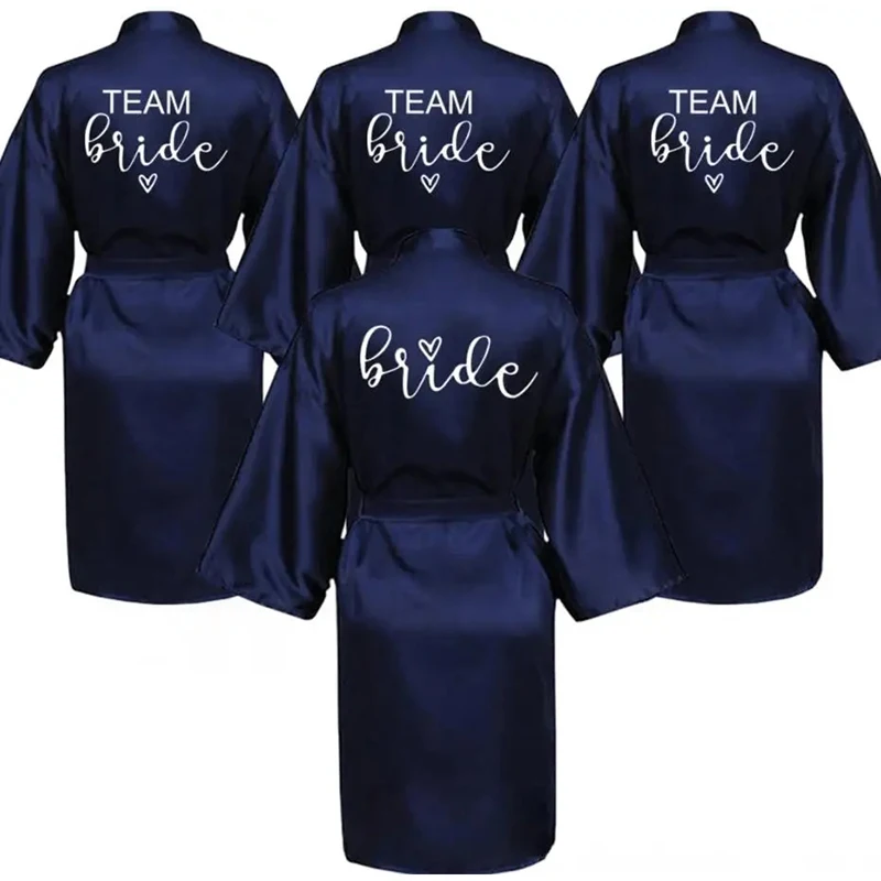 Wedding Bride Bridesmaid Robes Dressing Gown Sexy Women Bathrobe Night Sleepwear Women Gold Printed Kimono Plus Size