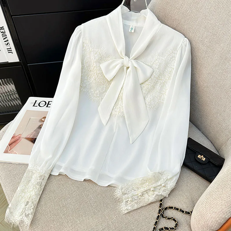 

Women Blouse Shirt New Long Sleeve Bow Collar Elegant Chiffon Blouse Shirt Women Tops Blouses Shirts Blusas Camisas 2025 Q512