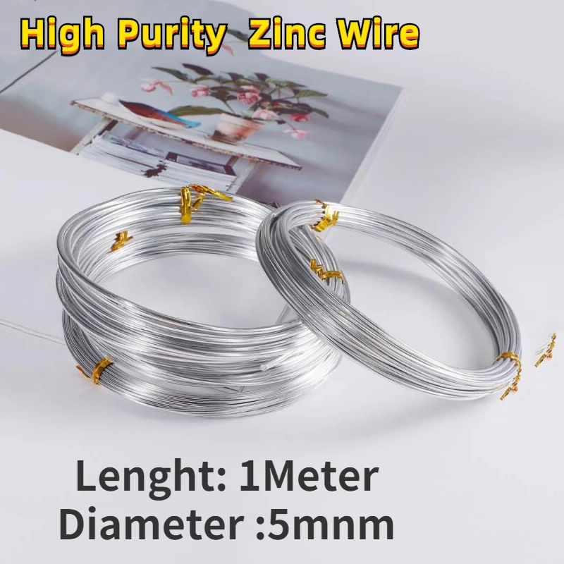 99.99% High Pure Zinc Wire Zn Wire Diameter 5mm for Industry Lab DIY Metalworking Lenght 1Meter