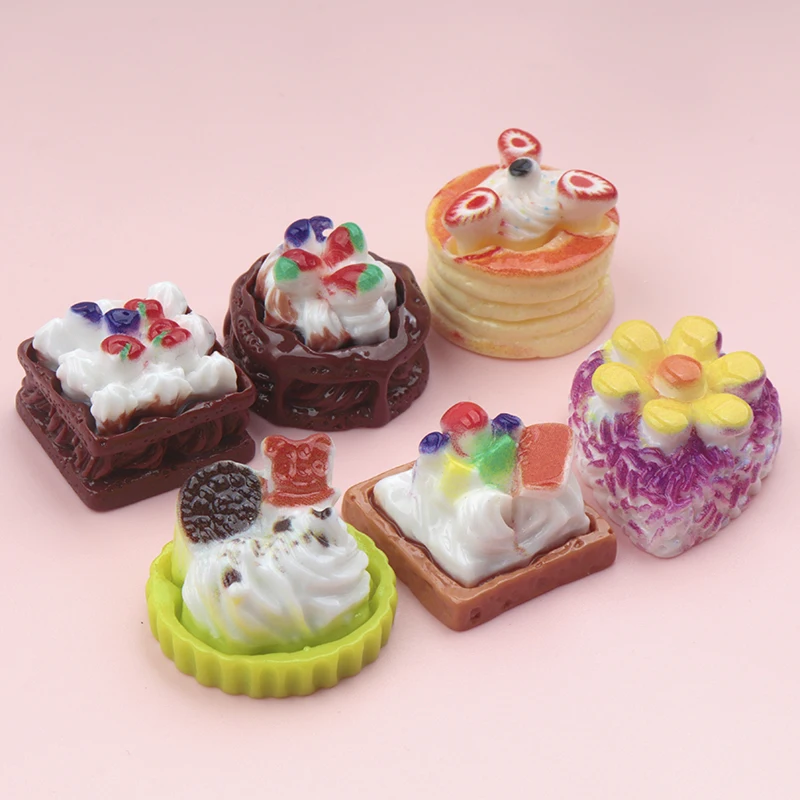 10/100pcs Resin Simulation Miniature 3D Model Cake Fruit Cream Food Fake Baking DIY Supply Decorations Dollhouse Accessories