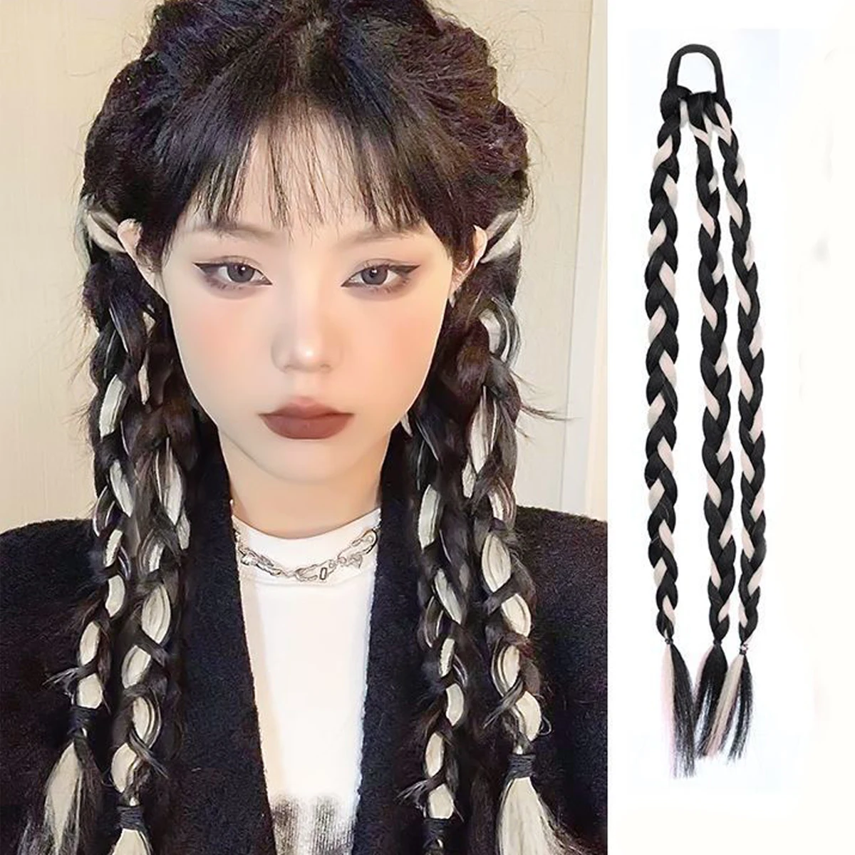 

2 Pcs Fashion Delicate Fried Dough Twists Braid Wig Elastic Hair Bands For Women Girls Party Hair Accessories