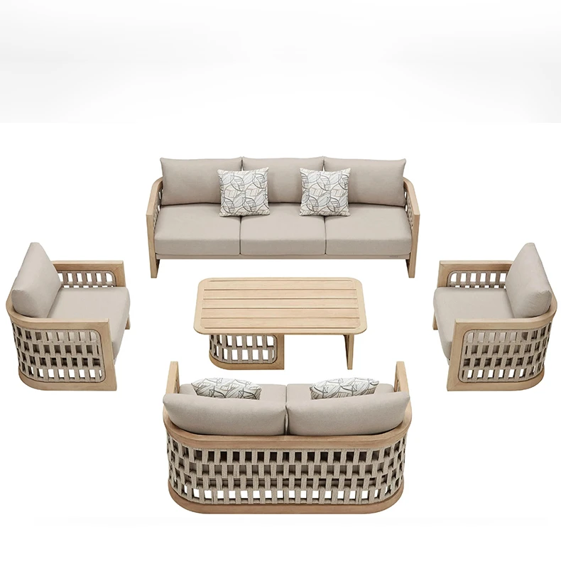 Outdoor sofa, open-air garden, waterproof and sunscreen, old solid wood furniture