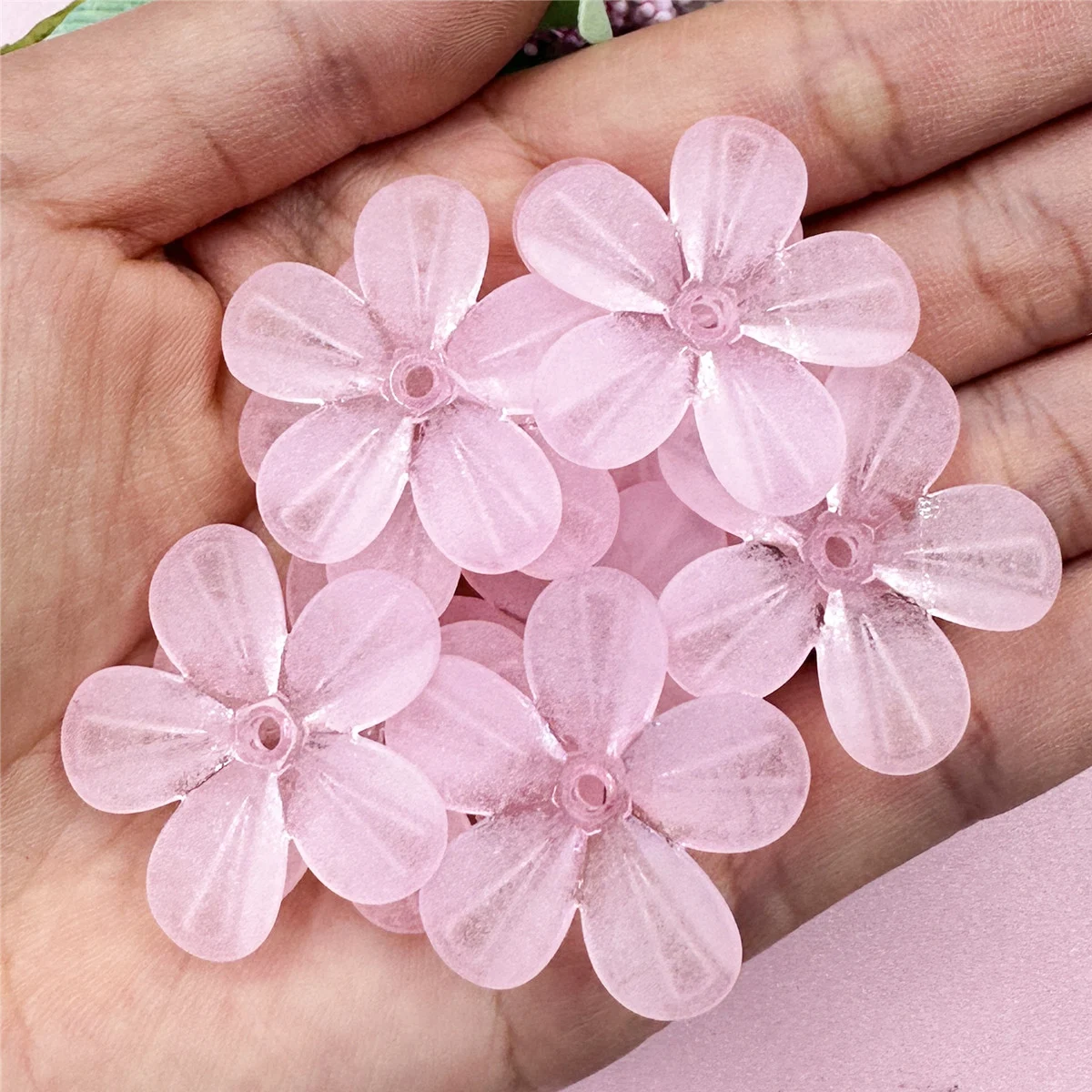 10pcs/lot 28.5mm 5 Petals Flower Beads Caps Receptacle DIY Making Frosted Semi Transparent Handmade Hairpins Material