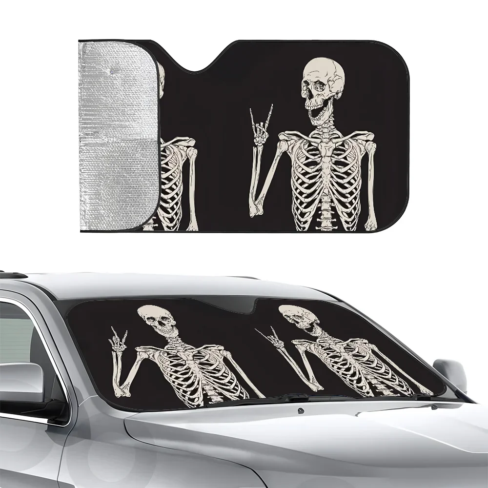 

Halloween Skull Driving Car SunSha Heat-insulating Aluminum Film Windshield Sunshas UV Rays Blocks Car Sun Visor Protector