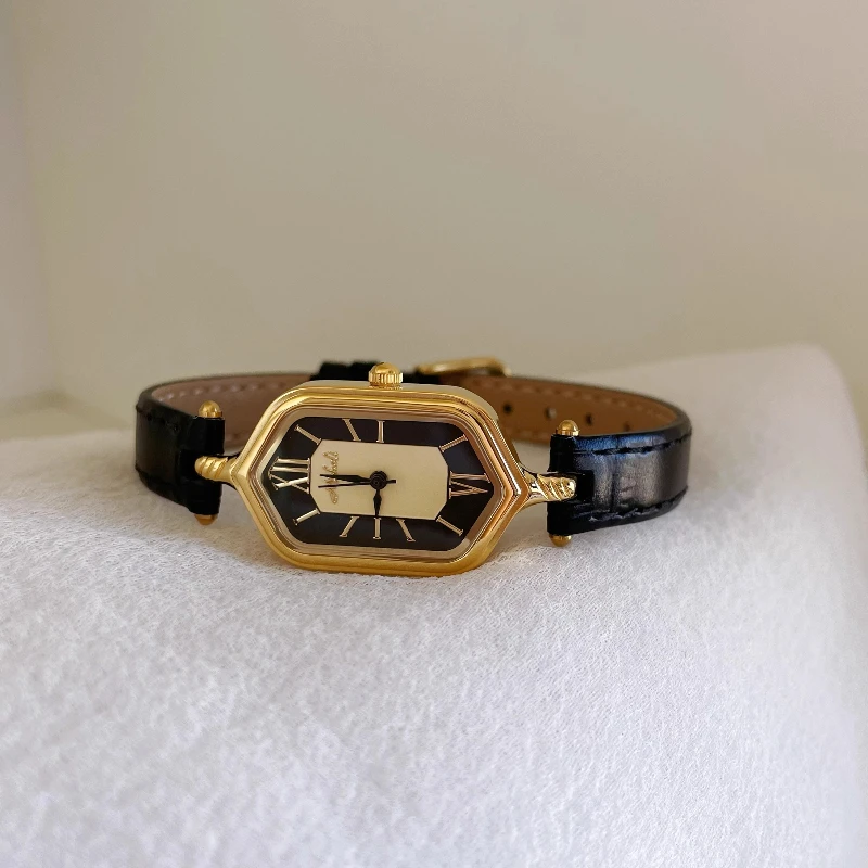 

Time Leather Watch for Women: Polygonal Design, Simple and Elegant, Suitable for Working Women, Birthday Gift, Unique Wristwatch