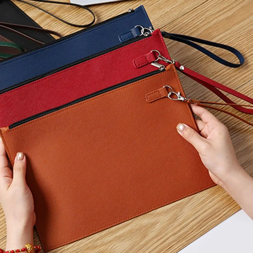 Large Capacity A4 Imitation Leather File Folder Simple Thickened File Storage Bag with Rope Waterproof Business Document Bag