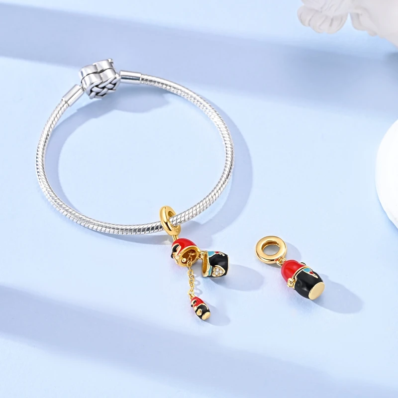 

925 Sterling Silver Golden Modern Doll Charms Pendant For Women Fit Original Bracelet DIY Birthday Party Jewelry Gifts