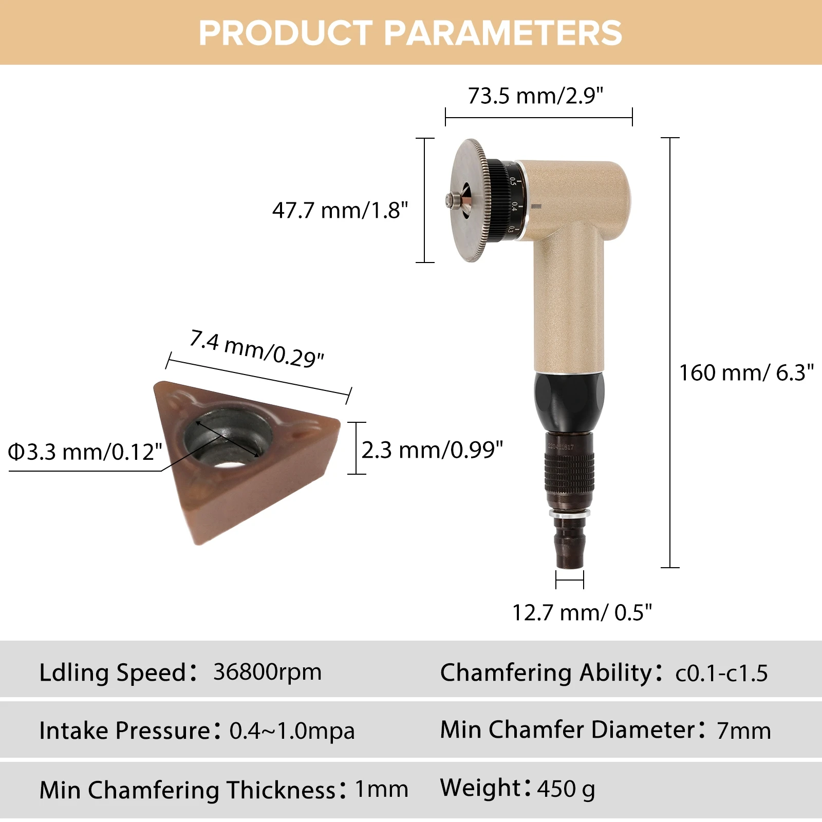 Mini Pneumatic Chamfering Machine 45 Degree Manual Linear Chamfering Tool Portable Metal Trimming Blade Arc Corner Deburring