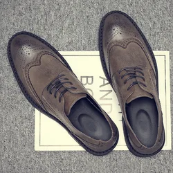 Handmade Mens Wingtip Oxford Shoes Grey Leather Brogue Men's Dress Shoes Classic Business Formal Shoes for Men  New dress shoes