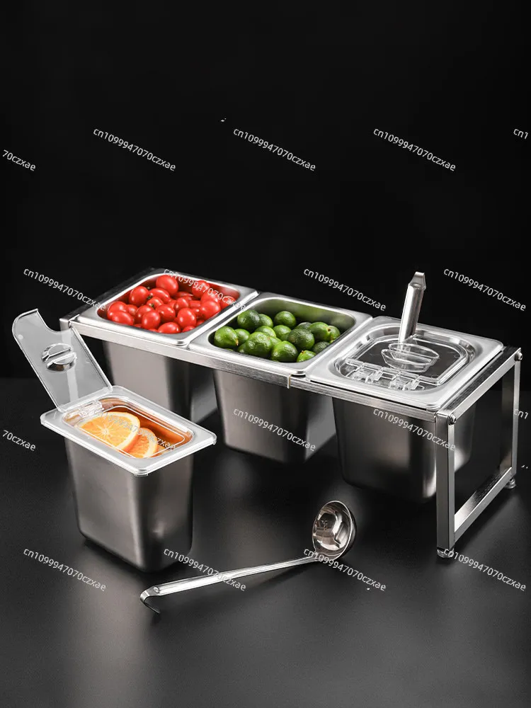 Stainless Steel Shelf Commercial Jam Box with Lid, Transparent Flip Ingredients Box