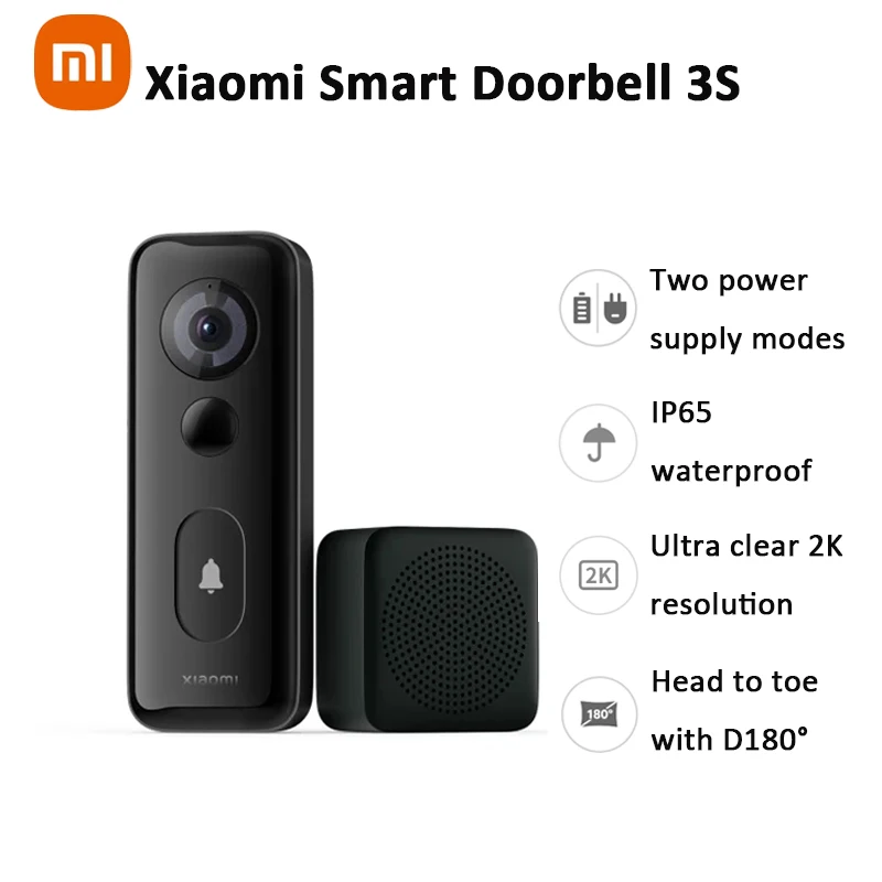 Xiaomi Smart Doorbell 3S 2K Ultra HD Night Vision Long Battery AI Human Recognition Work with Mi home APP Video Doorbell