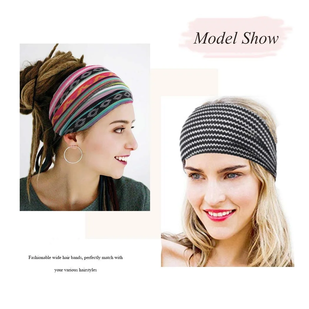 Wide Boho Headbands for Women Girls Elastic Turban Headwrap Knot Non-Slip Hairbands Sport Yoga Running Headband Hair Accessories