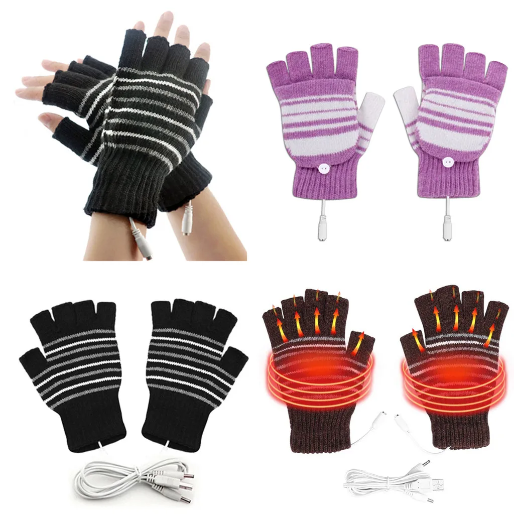 1Pair Unisex Black Stripes Half Finger Fingerless Gloves for Women Wool Knit Wrist Cotton Gloves Winter Warm Men Workout Gloves