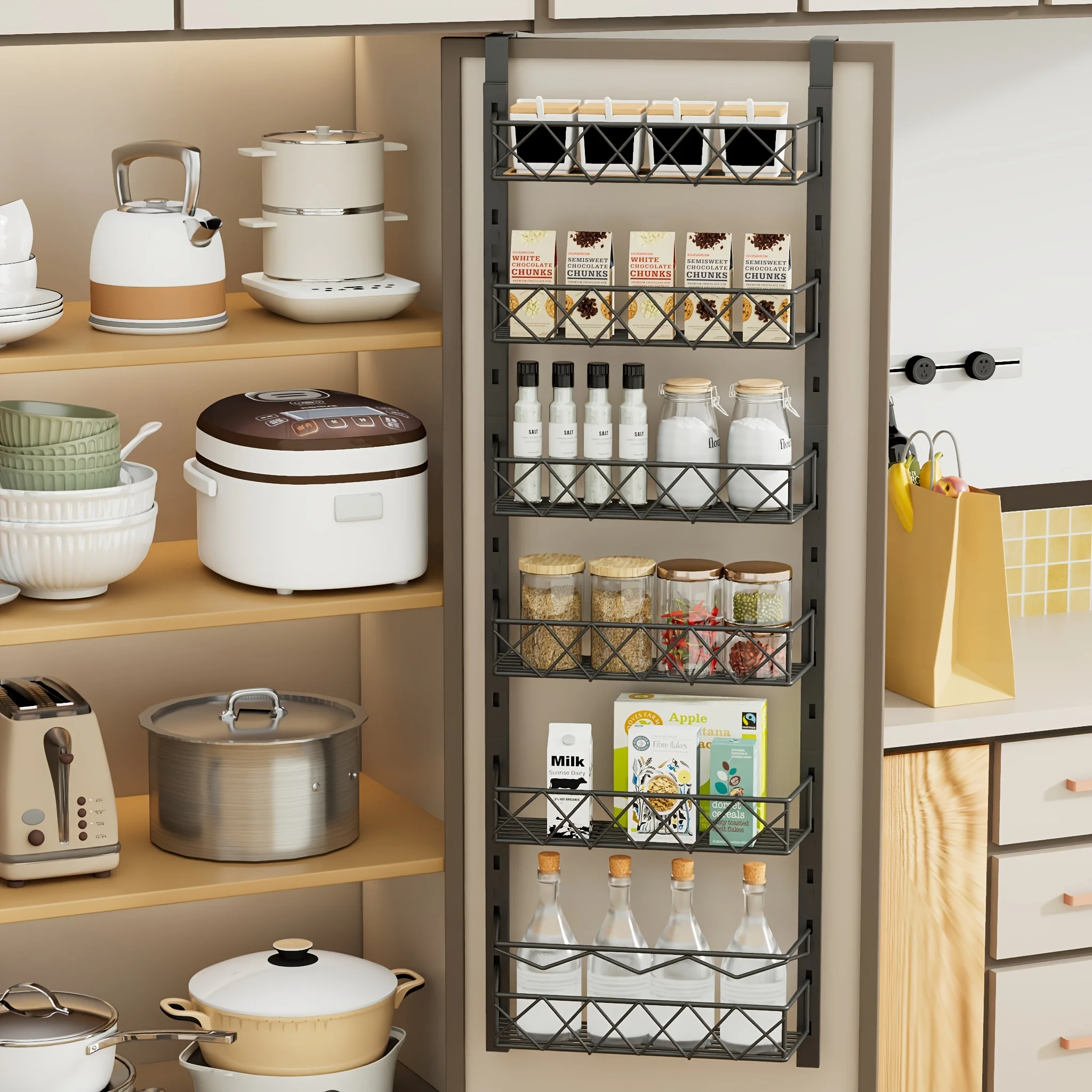 

Прочная металлическая полка для хранения на дверь - Компактный органайзер на дверь, 6-ярусная/8-ярусная стеллажная система для кухни