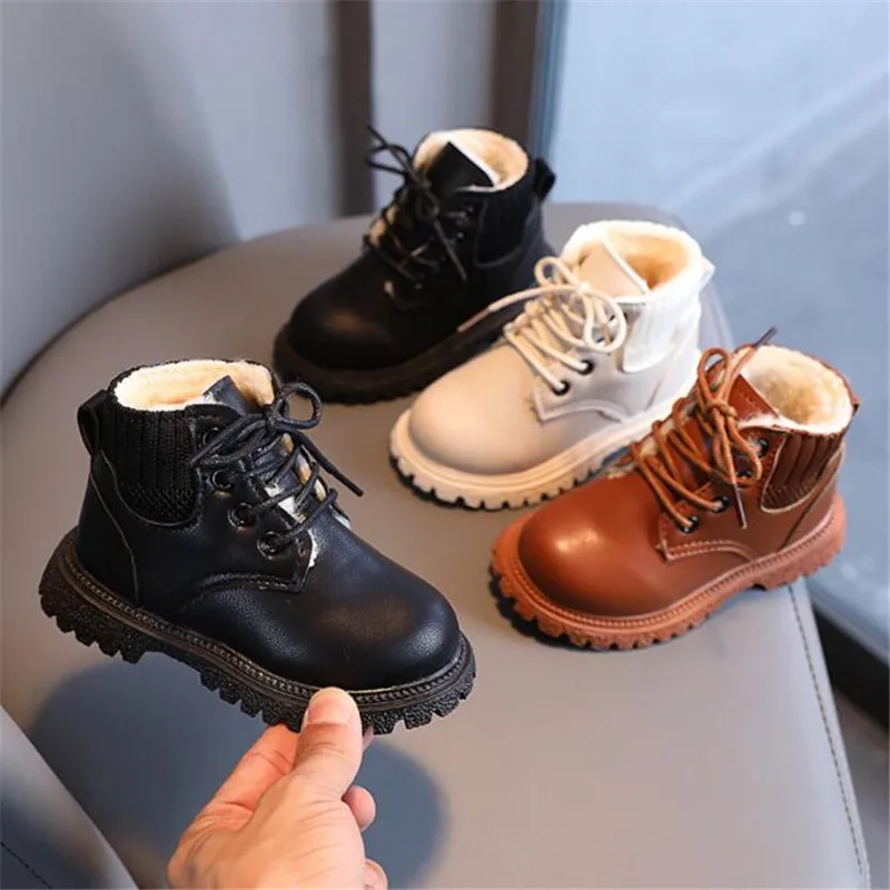 Kids Leather Chelsea Boots Waterproof Children Sneakers Beige Toddler Snow Boots Girl Winter Shoe Boy