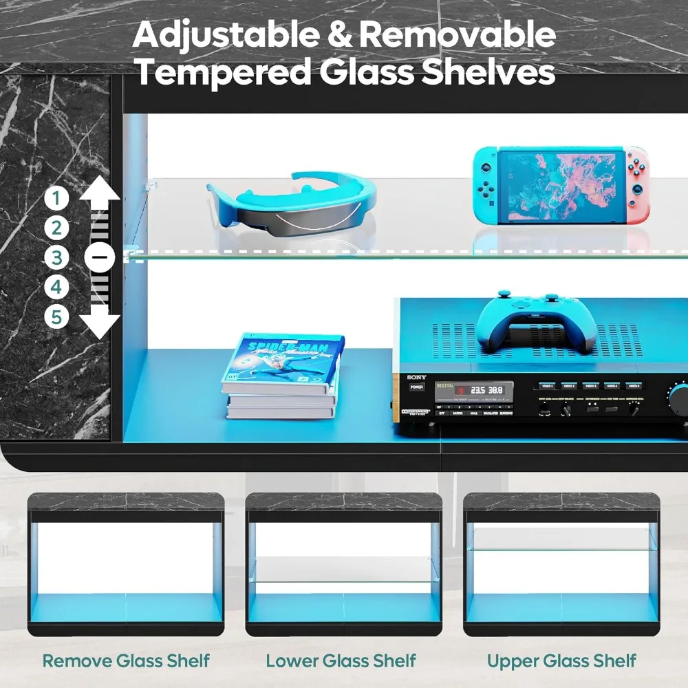 مركز الترفيه الحديث: 57 حامل تلفزيون LED لتلفزيون 55/65، وخزانة تخزين الألعاب والوسائط لأجهزة PS5 وXbox