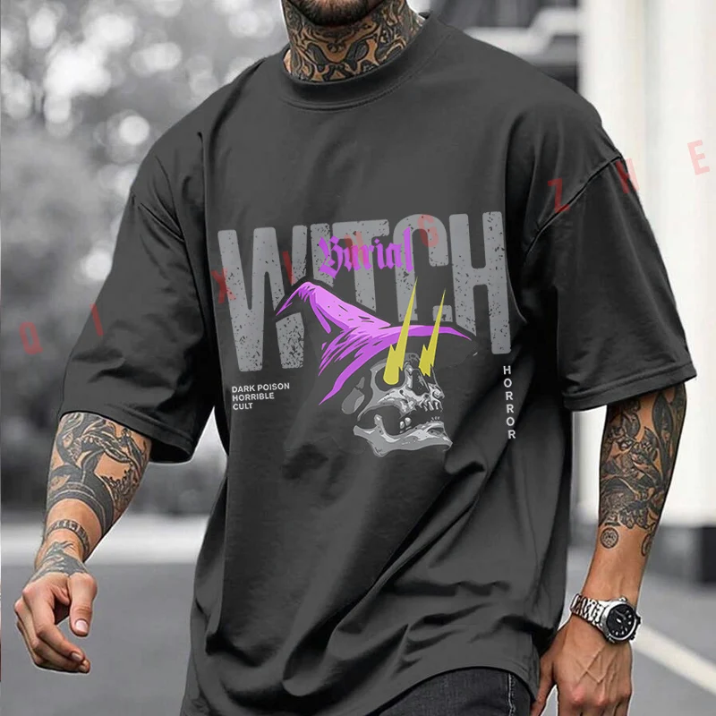 Witch Skull Graphic Motorcycle Printed T-Shirt Men's Fashion Short Sleeve Exquisite Design Essential Top Tees 3