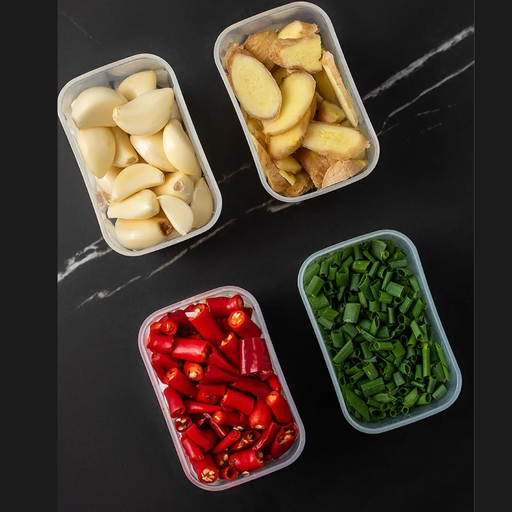 Food Organizing 4 Compartment Fridge Storage Containers Stackable With Lid Fresh Keeping Box PP Salad Storage Containers Kitchen