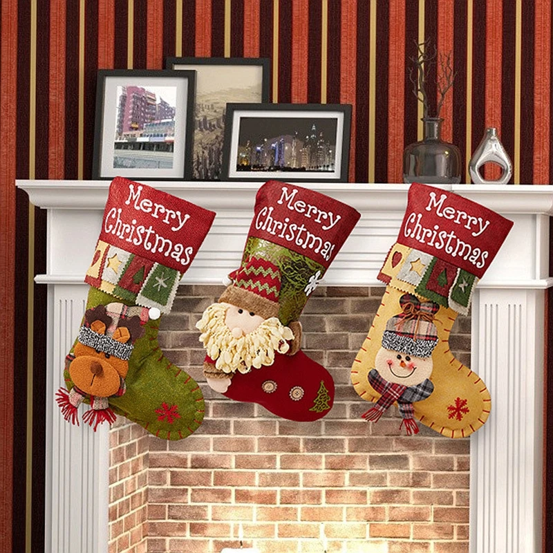 

Santa Snowman Elk Stockings Knitted Decorations Fireplace Xmas Tree Hanging Stocking for Family New Year Party Home Decor Gifts