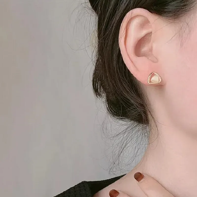 Zarcillo elegante de mujer,pendiente de tuerca pequeño chapa de oro lujo,aretes perforación de oreja de acero inoxidable,circonia brillantes e ópalo piedra triángulo,joyeria moda tendencia 2025