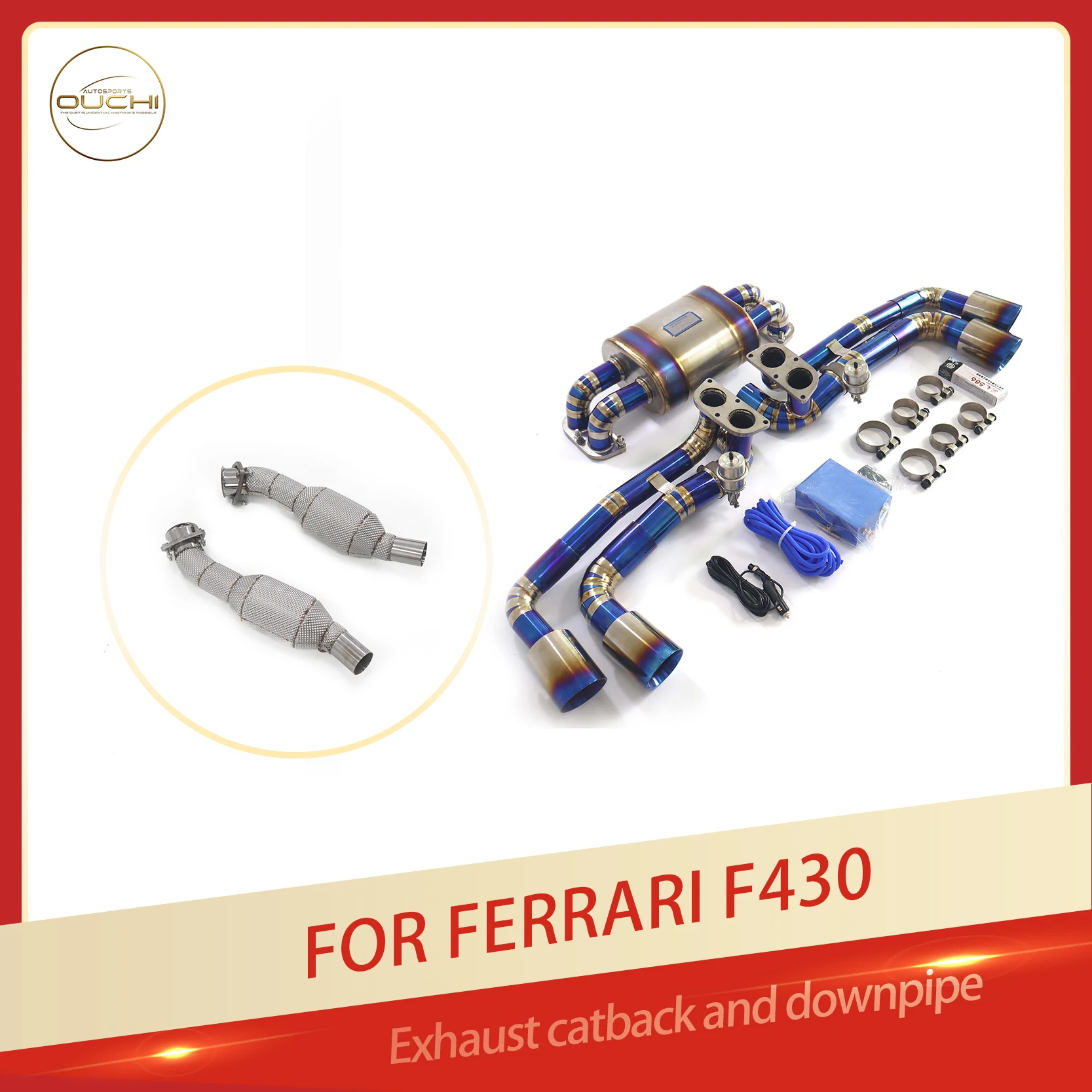 

OUCHI Factory Direct Sales TC4 Catback for Ferrari F430 Pneumatic Valve Exhaust X-Pipe Design Muffler With Catalysis Downpipe
