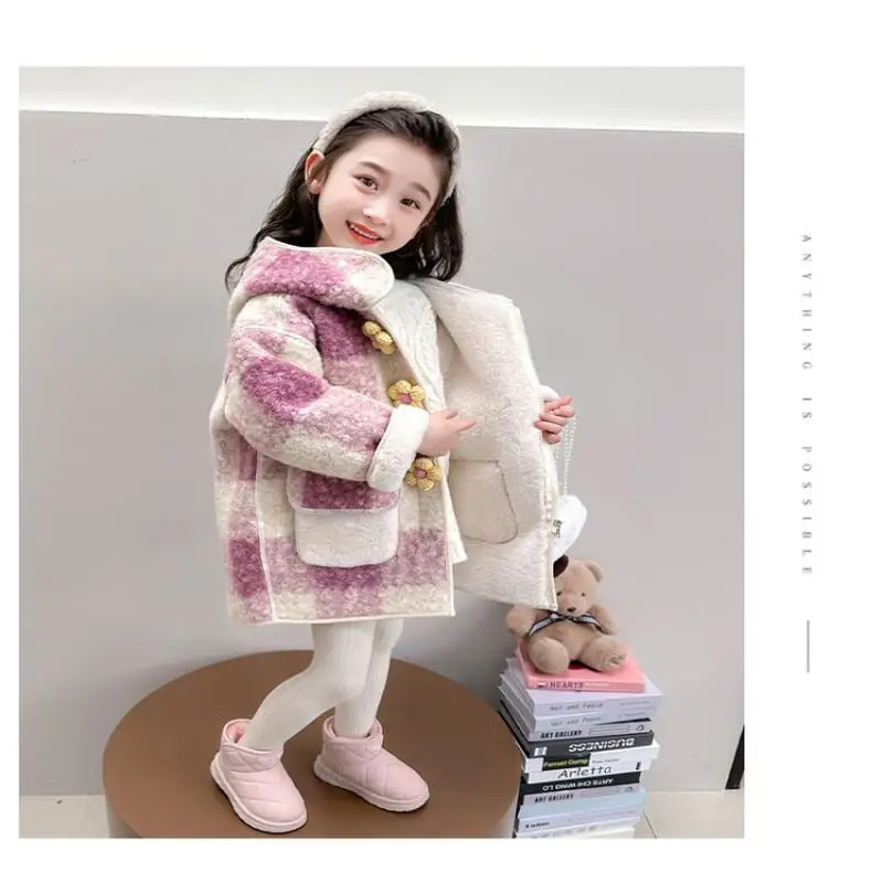 الفتيات الخريف الشتاء الدفء رشاقته معطف منقوشة مقنعين القمم معطف مريح موضة جديدة 7 إلى 12 سنة ملابس الأطفال