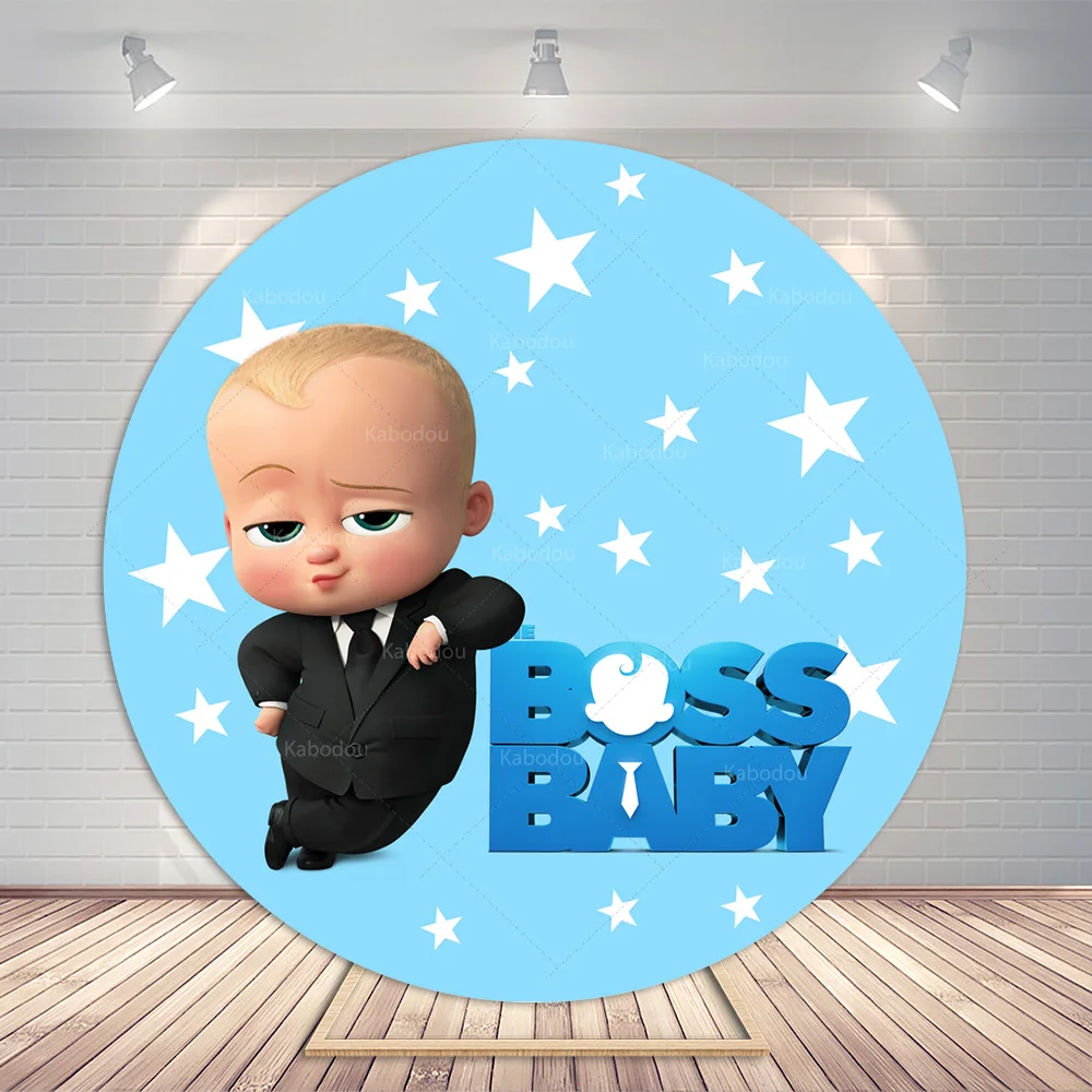 The Boss Baby Party Sfondo rotondo Copertina Ragazzo Compleanno per bambini Sfondo blu Fotografia Baby Shower Puntelli Banner elastico Decor