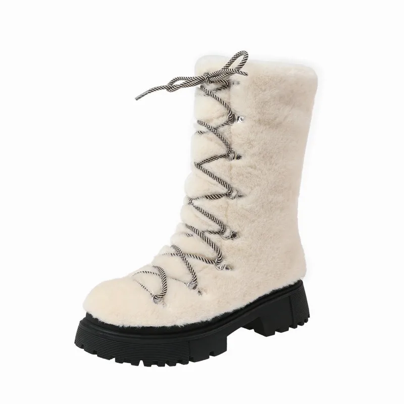 

British Style Winter Flat with Snow Boots Made Soft Plush Ideal for Cold Weather and Fashionable Walking in Snowy Conditions