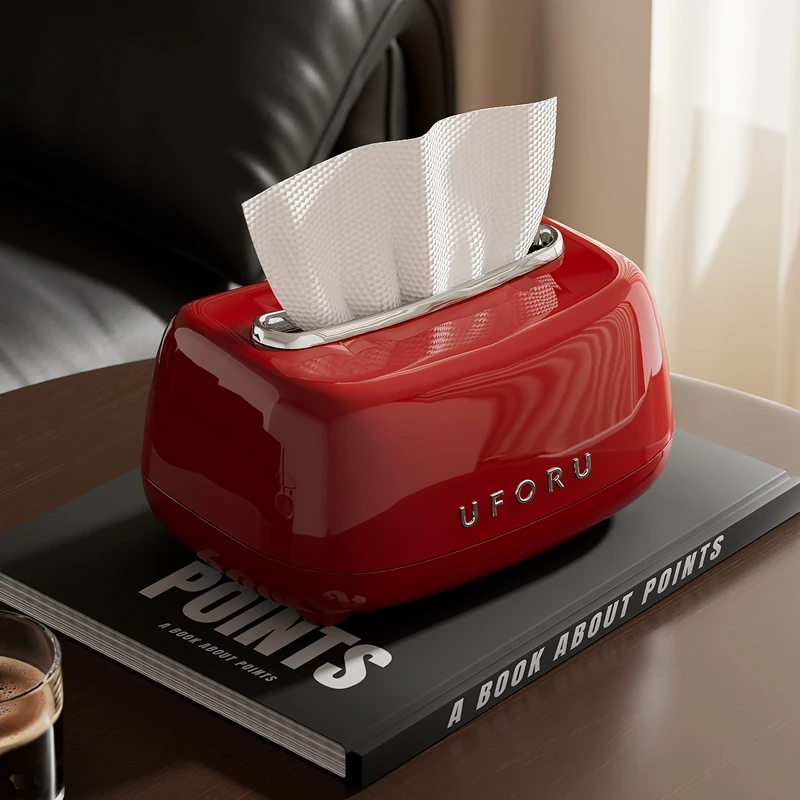 UFORU Retro Toaster Style Tissue Box Built-in Spring Automatic Lifting Creative Napkin Dispenser for Living Room Bedroom