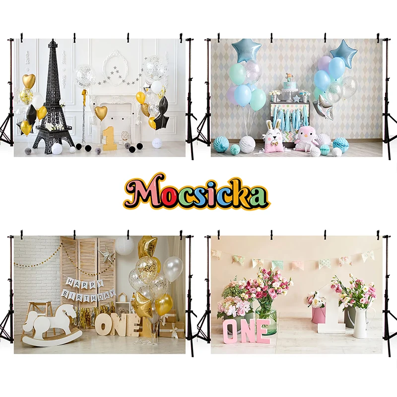 Mocsicka Photography Backdrops Balloons Party Decorations Photo Shoot Children Newborn 1st Birthday Backgrounds Photocall Studio