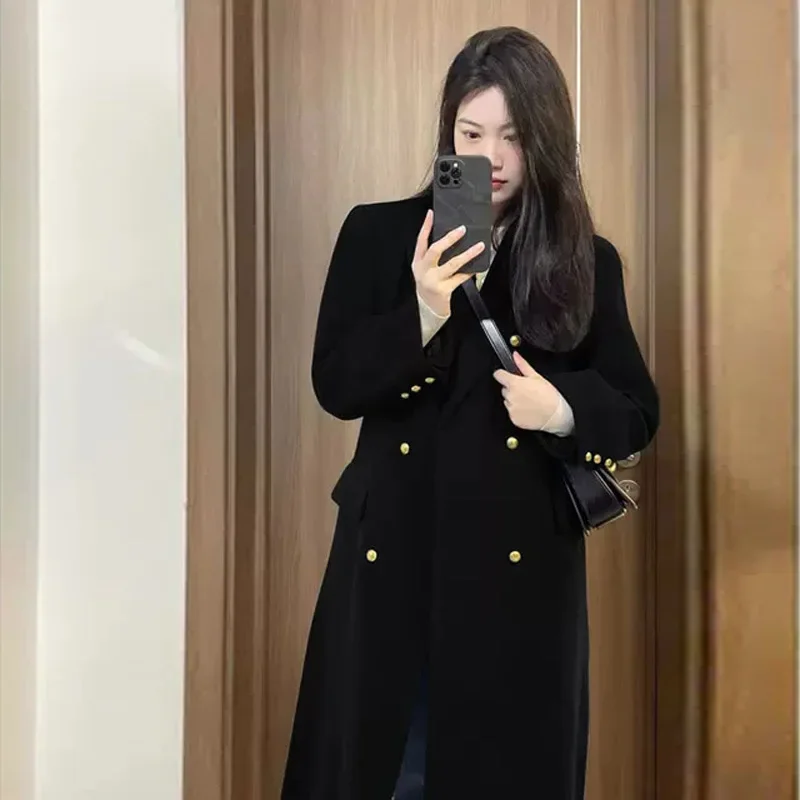 

Anti-season black woolen coat women's autumn and winter woolen coat Korean small man advanced sense new temperament