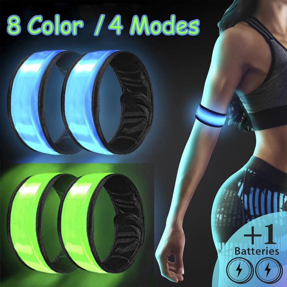 LED Flash Bracelet Luminous 8 Colors Running Armband Cycling Warning Wrist Strap Glowing Slap Webbing Neon Light Bar Party Props