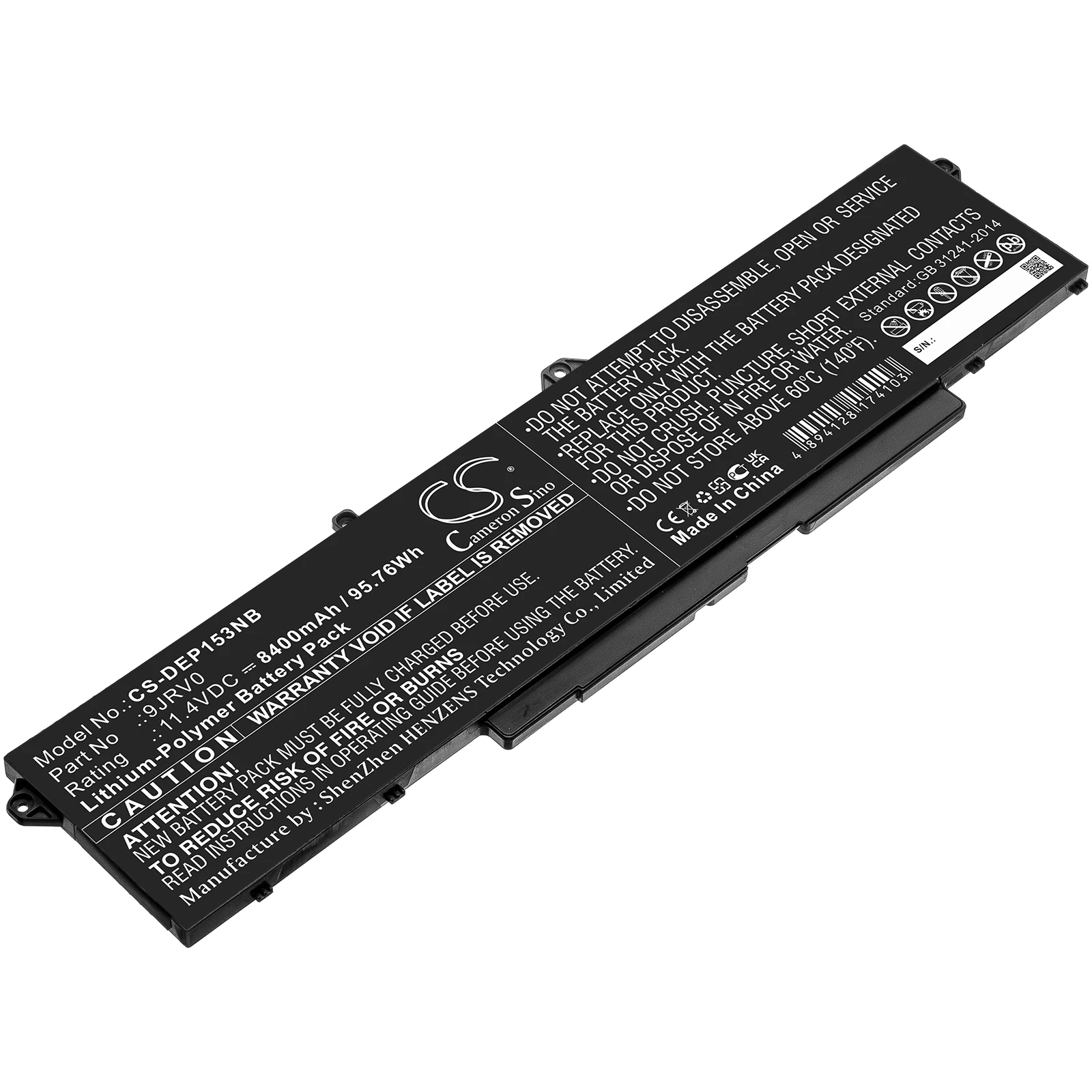 CS Notebook Laptop Battery for DELL Precision 15 3561 Fits 9JRV0 8400mAh/95.76Wh Li-Polymer 11.40V CS-DEP153NB