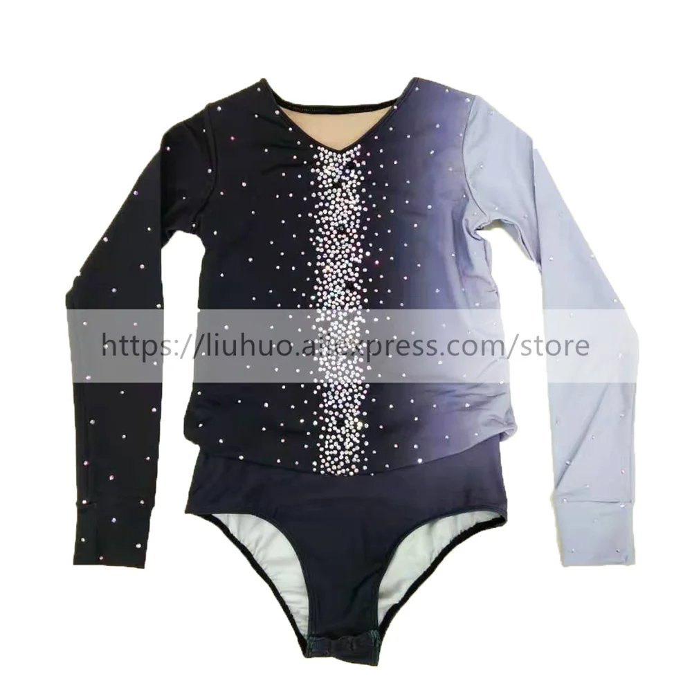 

LIUHUO Figure Skating Top Men's Boys' Ice Performance Costume Competition Long Sleeve Dance Tights Leotard Black Children Adult