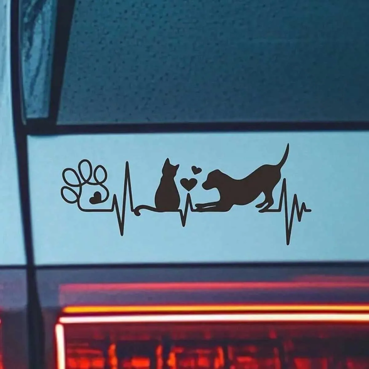 Dog and Cat Heartbeat Car Decal, Paw Print Sticker, Animal Lover's Fun Pet Sticker, Cute Dog & Cat Lovers Decal for Car
