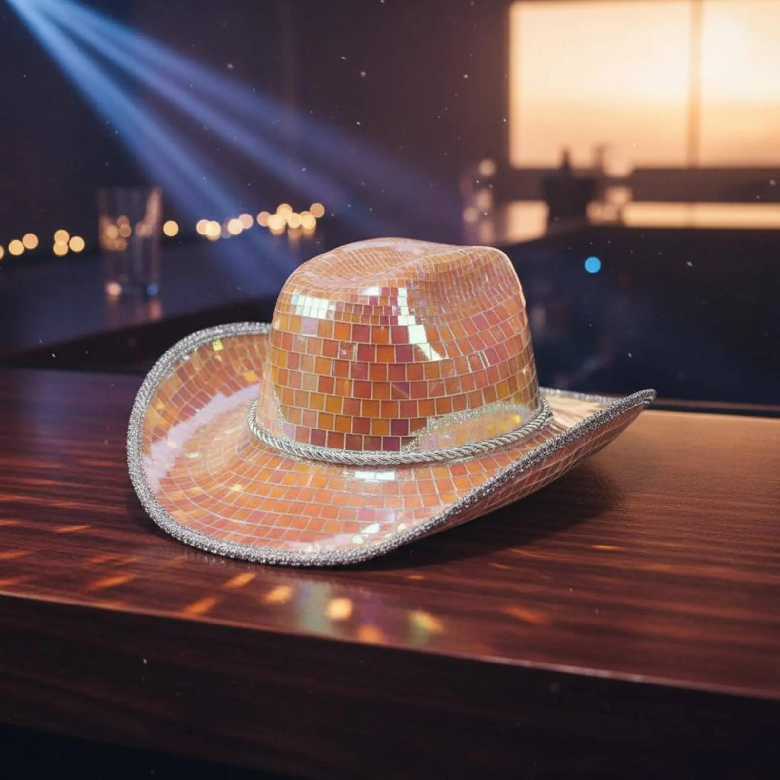 

Mirror Ball Cowboy Hat Festival Design Disco Cowboy Hat Costume Accessory Glittering Light-Reflecting for Dance Party
