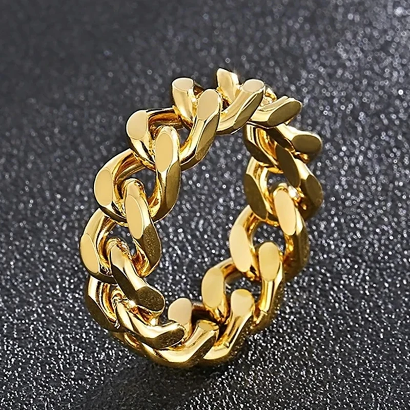 Kalen Smooth 8/9mm High-Quality Stainless Steel Cuban Link Rings for Men Multicolor Couple Anillos Trend Jewelry Bicycle Chain - view 4