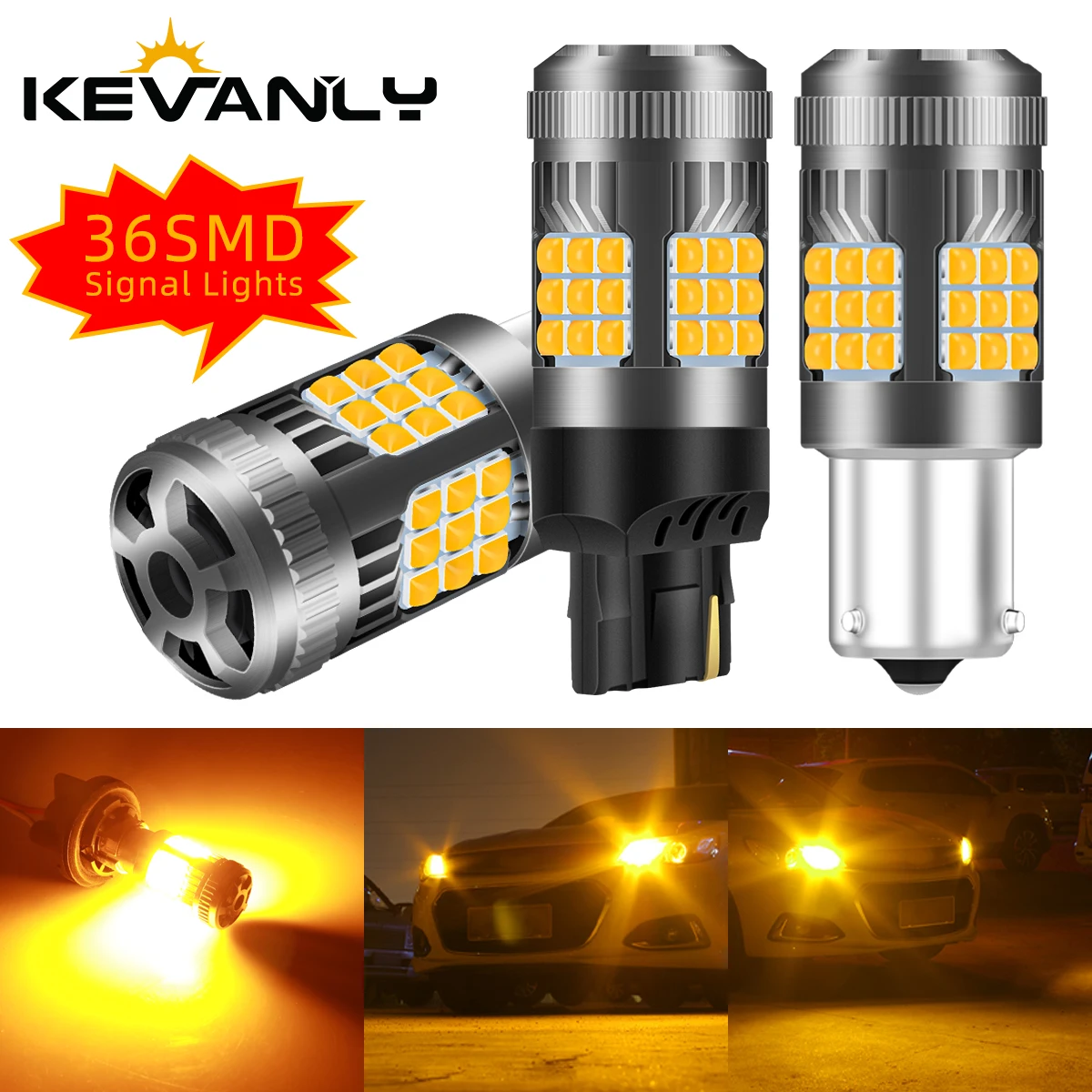 2PCS 1156 T20 7440 LED Bulbs With Fan 36SMD BA15S BAU15S Yellow Canbus LED For Turn Signal Car Parking Back Lamps 12V